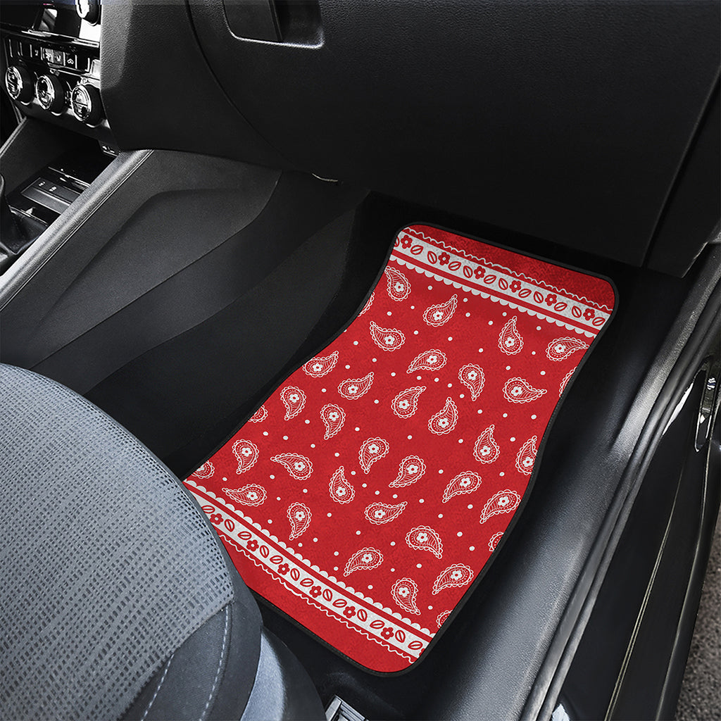 Red And White Paisley Bandana Print Front Car Floor Mats