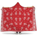 Red And White Paisley Bandana Print Hooded Blanket