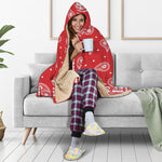 Red And White Paisley Bandana Print Hooded Blanket