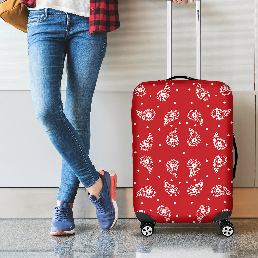 Red And White Paisley Bandana Print Luggage Cover