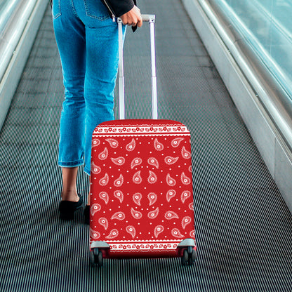 Red And White Paisley Bandana Print Luggage Cover