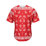 Red And White Paisley Bandana Print Men's Baseball Jersey