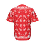 Red And White Paisley Bandana Print Men's Baseball Jersey