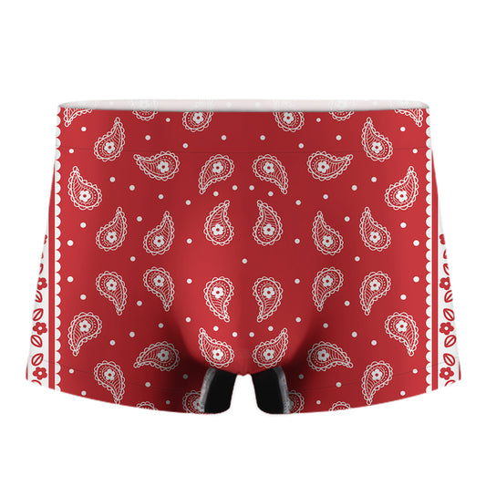 Red And White Paisley Bandana Print Men's Boxer Briefs