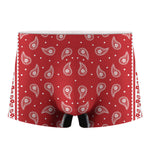 Red And White Paisley Bandana Print Men's Boxer Briefs