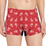 Red And White Paisley Bandana Print Men's Boxer Briefs