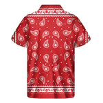 Red And White Paisley Bandana Print Men's Short Sleeve Shirt