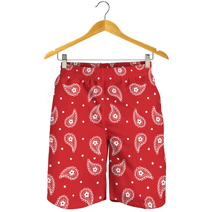 Red And White Paisley Bandana Print Men's Shorts