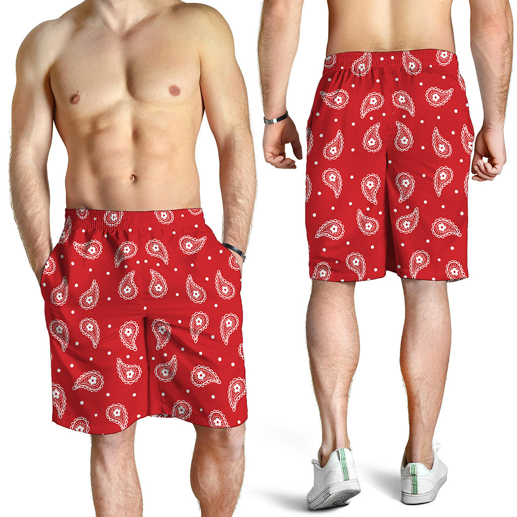 Red And White Paisley Bandana Print Men's Shorts