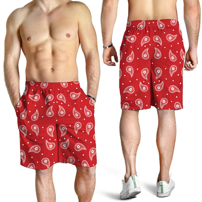 Red And White Paisley Bandana Print Men's Shorts