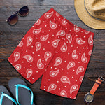 Red And White Paisley Bandana Print Men's Shorts