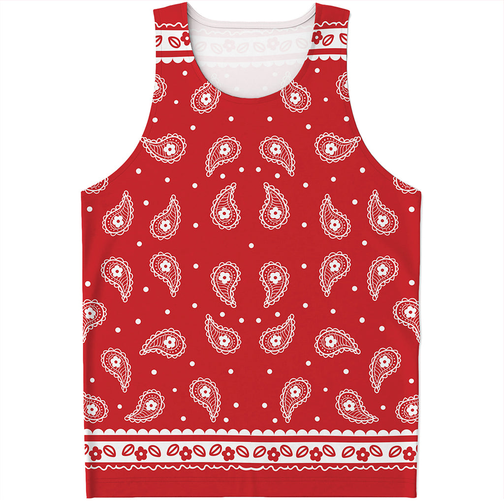 Red And White Paisley Bandana Print Men's Tank Top