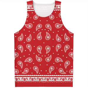 Red And White Paisley Bandana Print Men's Tank Top