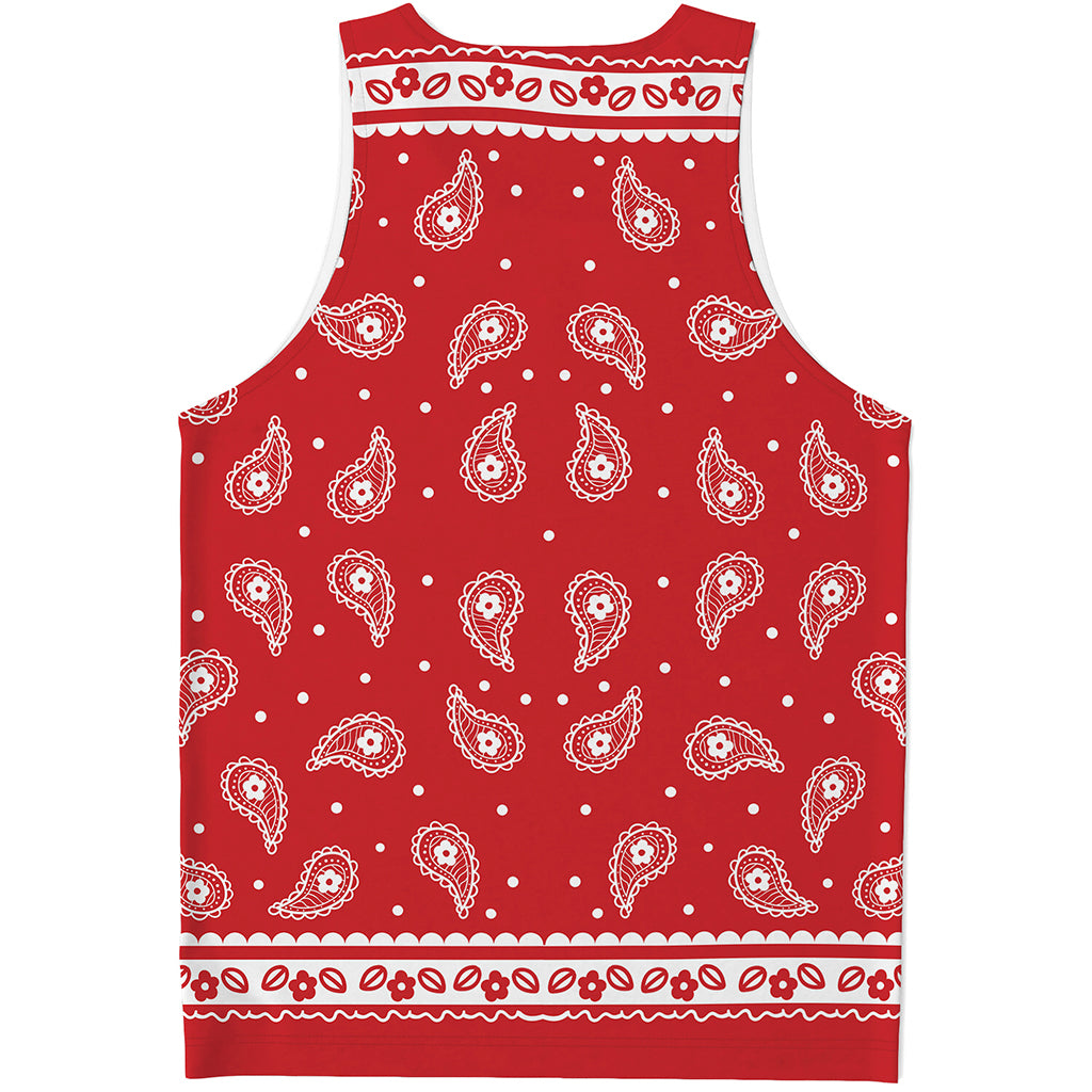 Red And White Paisley Bandana Print Men's Tank Top