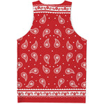 Red And White Paisley Bandana Print Men's Tank Top