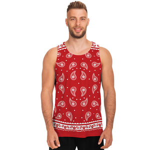 Red And White Paisley Bandana Print Men's Tank Top