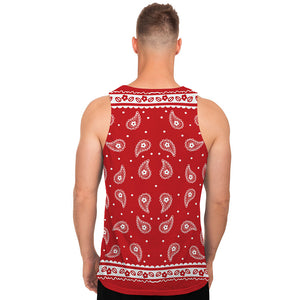 Red And White Paisley Bandana Print Men's Tank Top