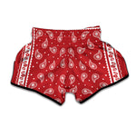 Red And White Paisley Bandana Print Muay Thai Boxing Shorts