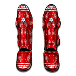 Red And White Paisley Bandana Print Muay Thai Shin Guard
