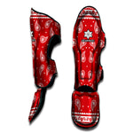 Red And White Paisley Bandana Print Muay Thai Shin Guard