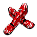 Red And White Paisley Bandana Print Muay Thai Shin Guard