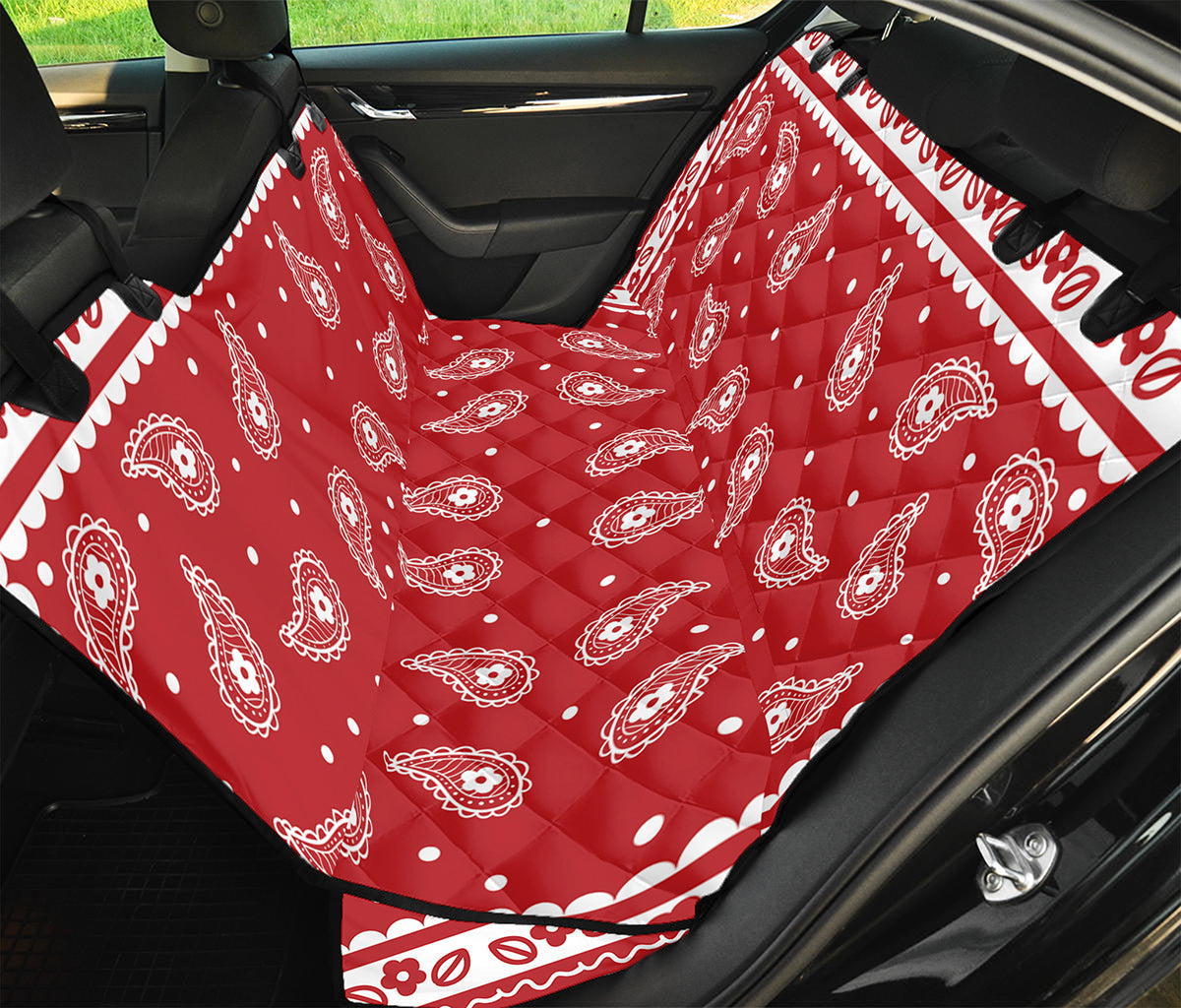 Red And White Paisley Bandana Print Pet Car Back Seat Cover