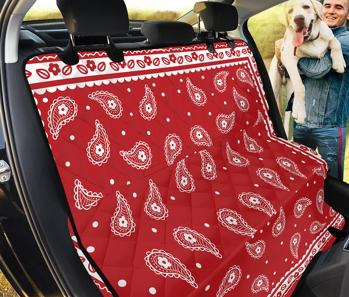 Red And White Paisley Bandana Print Pet Car Back Seat Cover