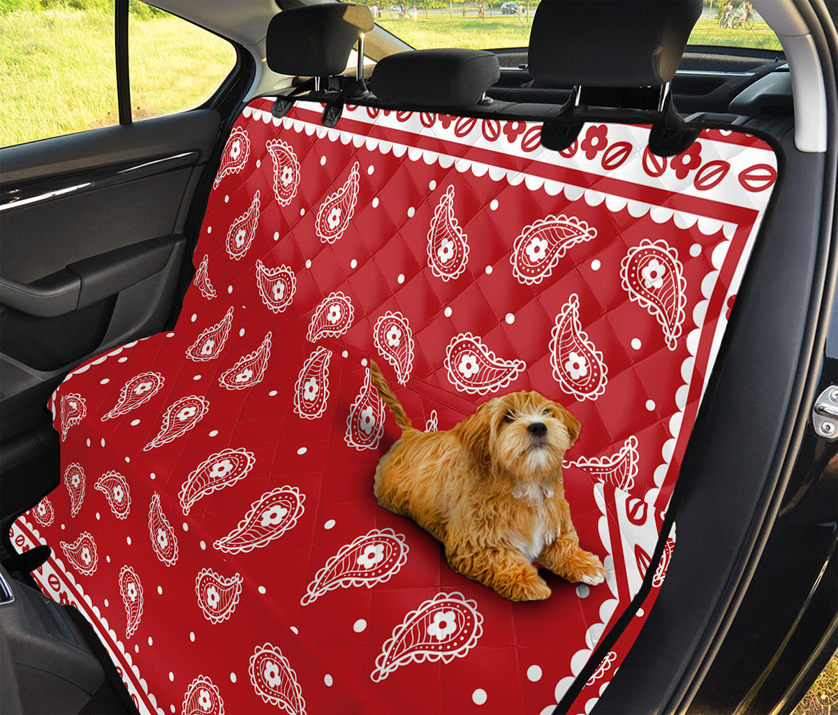 Red And White Paisley Bandana Print Pet Car Back Seat Cover