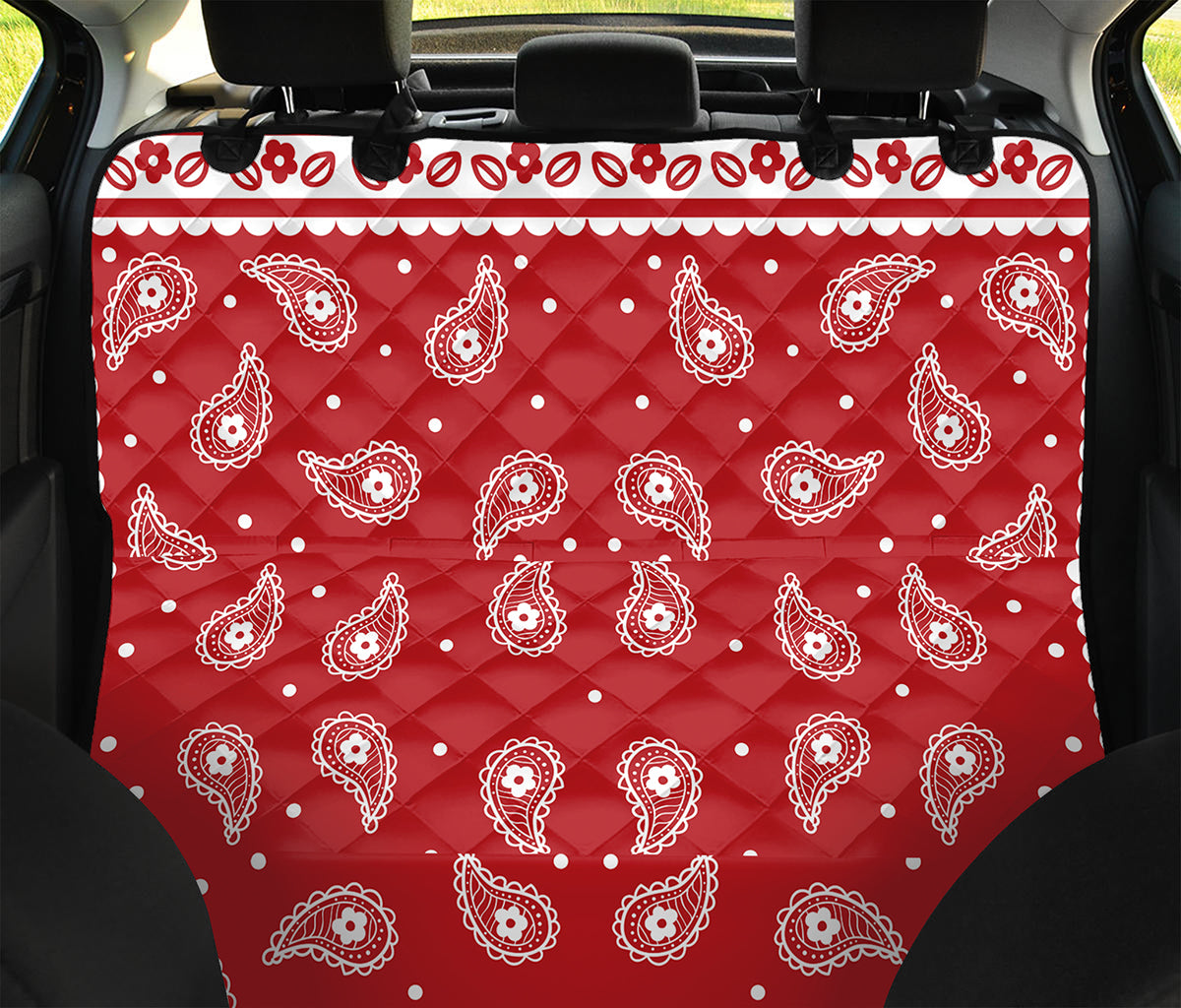 Red And White Paisley Bandana Print Pet Car Back Seat Cover