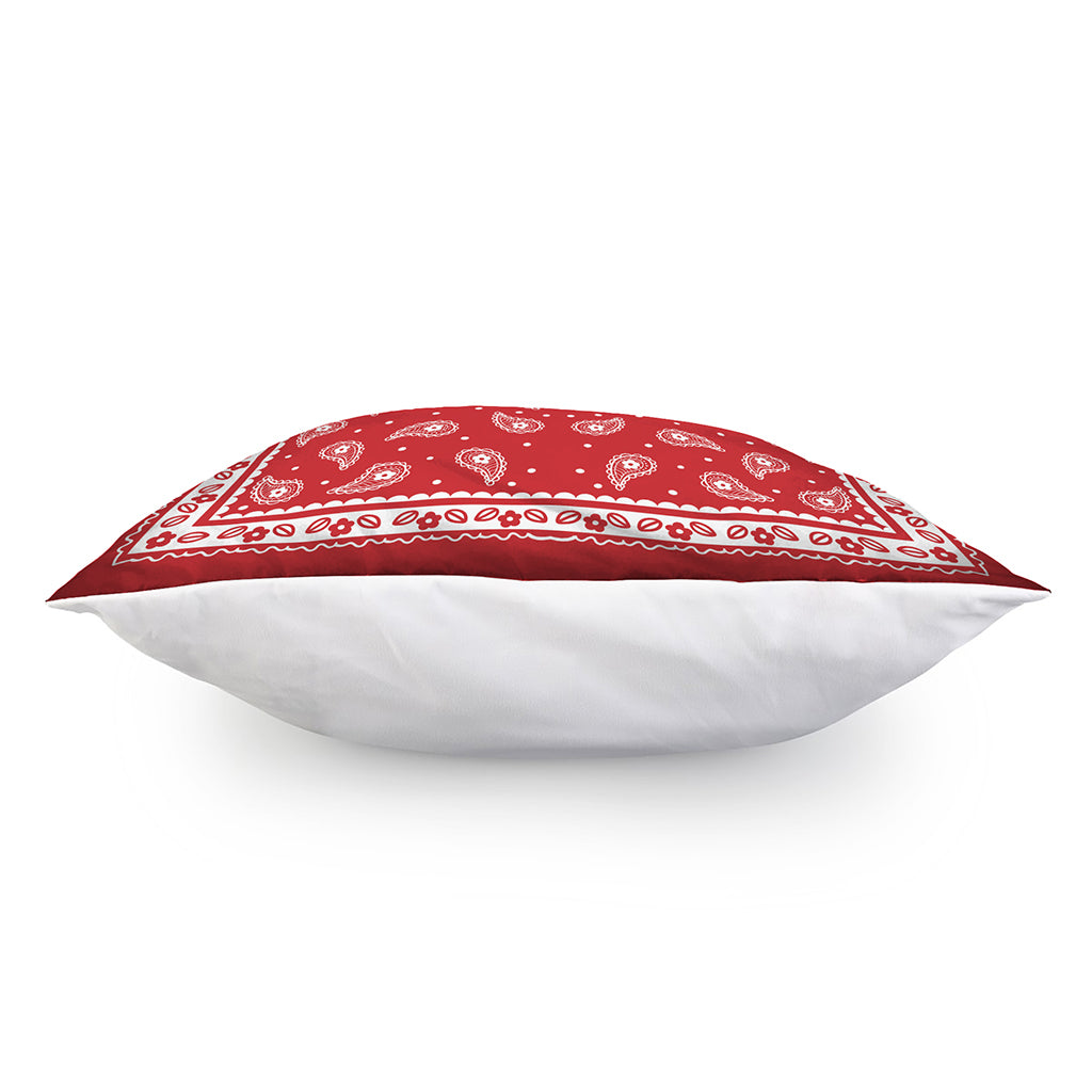 Red And White Paisley Bandana Print Pillow Cover