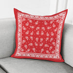 Red And White Paisley Bandana Print Pillow Cover