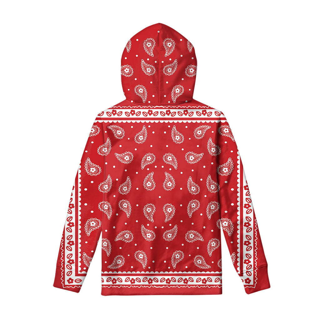 Red And White Paisley Bandana Print Pullover Hoodie
