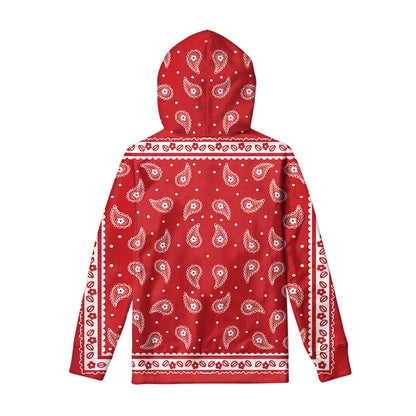 Red And White Paisley Bandana Print Pullover Hoodie
