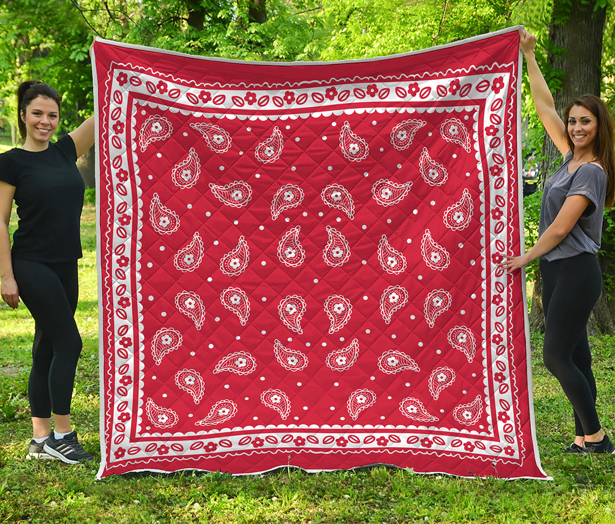 Red And White Paisley Bandana Print Quilt