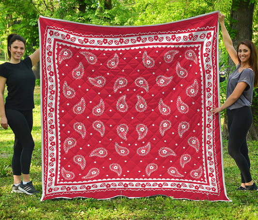 Red And White Paisley Bandana Print Quilt