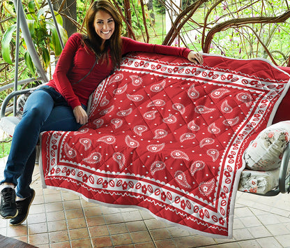 Red And White Paisley Bandana Print Quilt