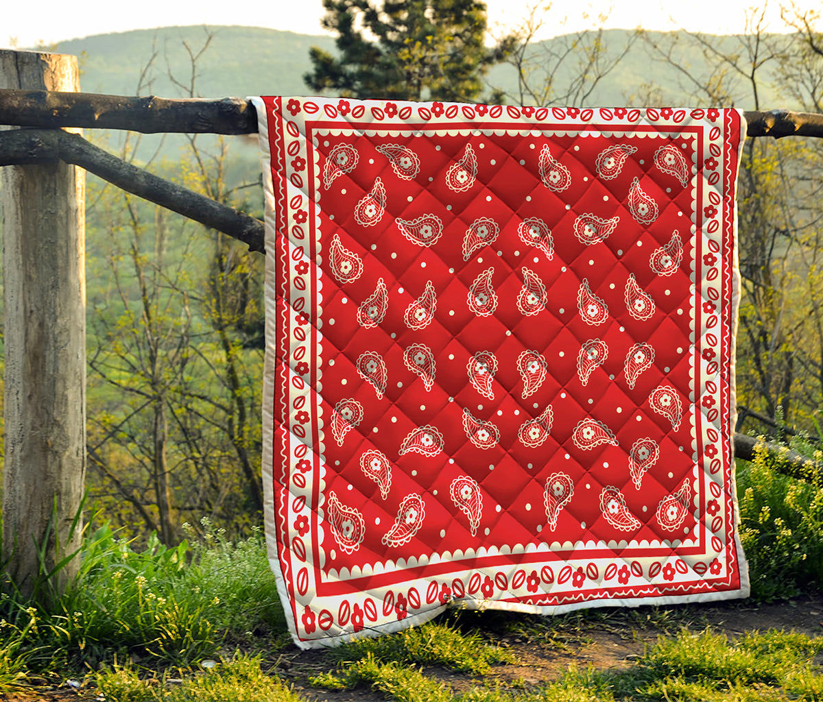 Red And White Paisley Bandana Print Quilt