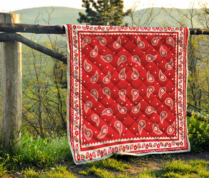 Red And White Paisley Bandana Print Quilt
