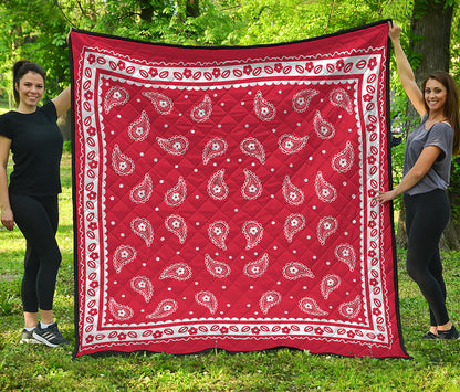 Red And White Paisley Bandana Print Quilt