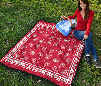 Red And White Paisley Bandana Print Quilt