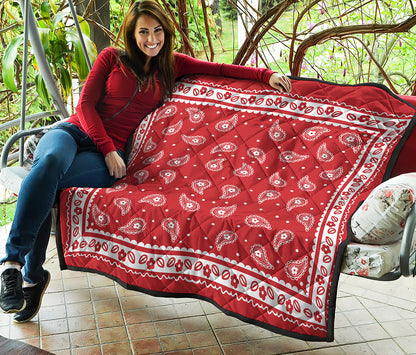 Red And White Paisley Bandana Print Quilt
