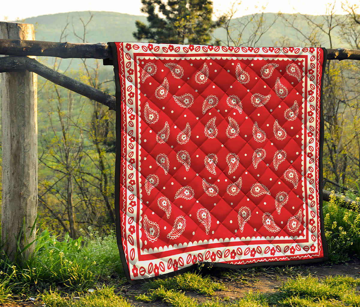 Red And White Paisley Bandana Print Quilt