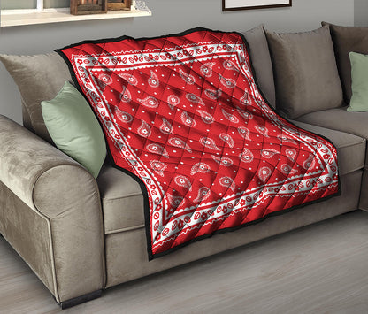 Red And White Paisley Bandana Print Quilt