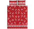 Red And White Paisley Bandana Print Quilt Bed Set