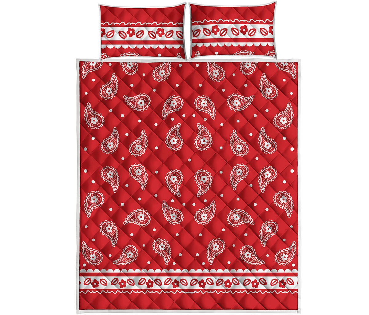 Red And White Paisley Bandana Print Quilt Bed Set