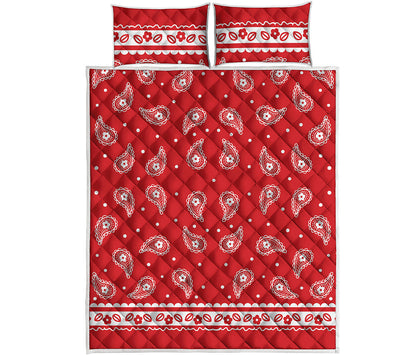 Red And White Paisley Bandana Print Quilt Bed Set
