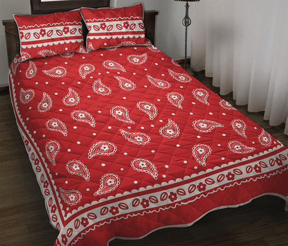 Red And White Paisley Bandana Print Quilt Bed Set