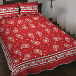 Red And White Paisley Bandana Print Quilt Bed Set
