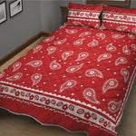 Red And White Paisley Bandana Print Quilt Bed Set