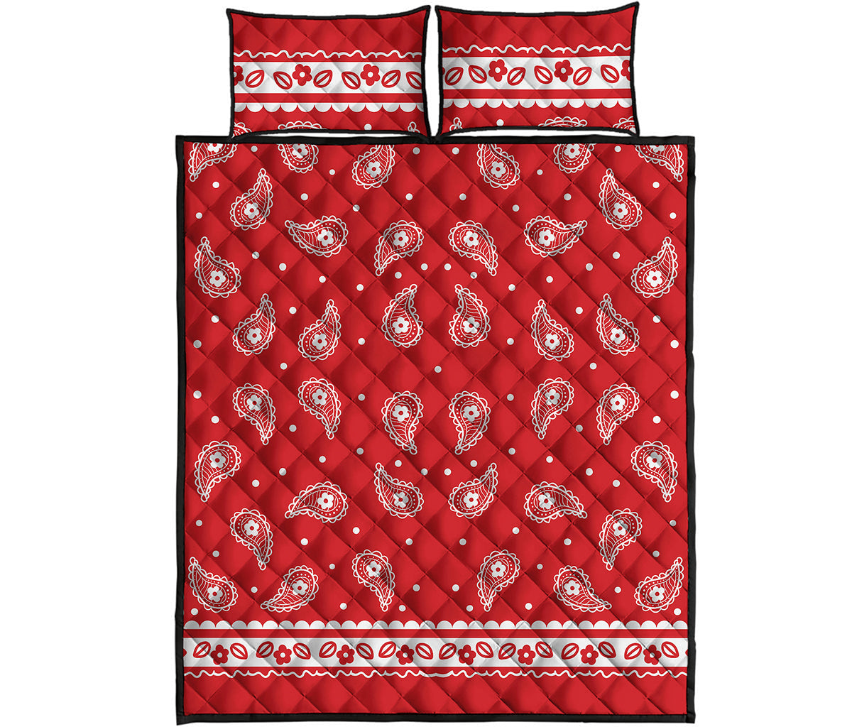 Red And White Paisley Bandana Print Quilt Bed Set